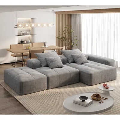 Streamdale Furniture Streamdale Modern Oversized Chenille Sectional Sofa With Ottoman & Pillows In Gray