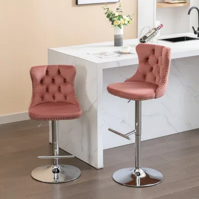 Streamdale Furniture Streamdale Modern Pink Velvet Swivel Barstools
