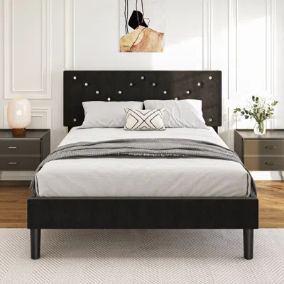 Streamdale Furniture Streamdale Modern Platform Bed Frame With Upholstered Headboard - Black