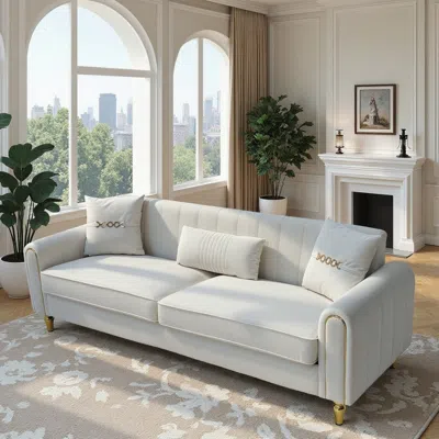 Streamdale Furniture Streamdale Modern Plush 3-seater Sofa With Pillows & Metal Legs In White