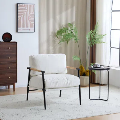 Streamdale Furniture Streamdale Modern Plush Accent Chair Metal Frame, Wooden Armrests