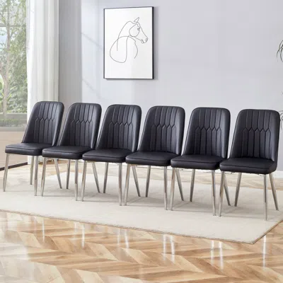 Streamdale Furniture Streamdale Modern Pu Dining Chairs (set Of 6) With Metal Legs