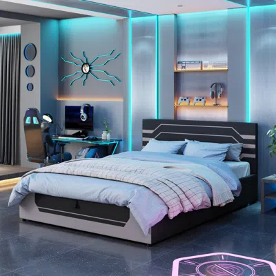 Streamdale Furniture Streamdale Modern Queen Hydraulic Storage Gaming Bed Frame, Cyberpunk Design