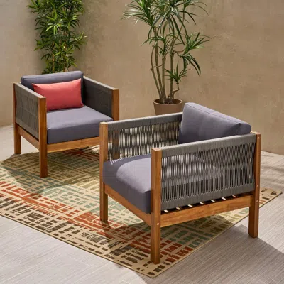 Streamdale Furniture Streamdale Modern Rattan And Acacia Wood Club Chair Set With Water-resistant Cushions