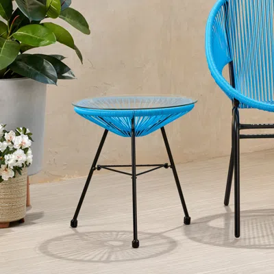 Streamdale Furniture Streamdale Modern Rattan Side Table With Tempered Glass For Outdoor Decor
