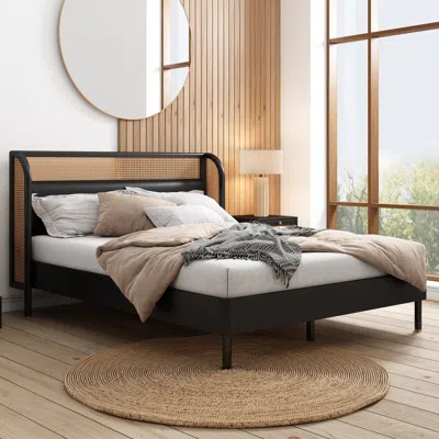 Streamdale Furniture Streamdale Modern Rattan Wood Platform Queen Bed