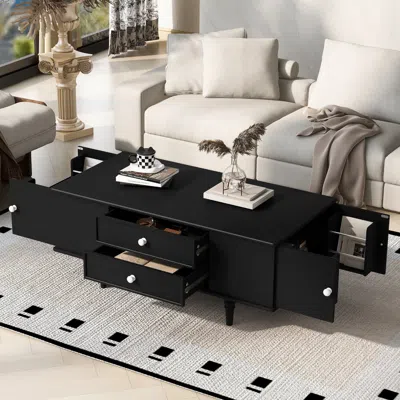 Streamdale Furniture Streamdale Modern Rectangle Coffee Table W/ Drawers & Hidden Storage In Black