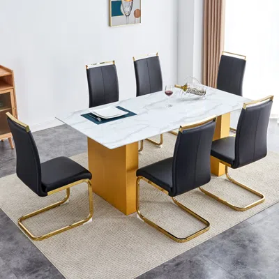 Streamdale Furniture Streamdale Modern Rectangular Glass Table & 6 Faux Leather Chairs
