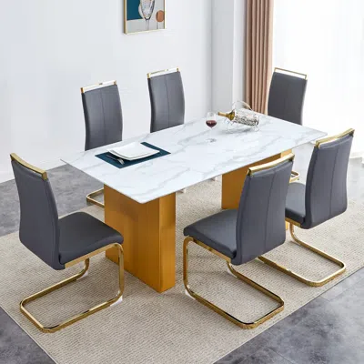 Streamdale Furniture Streamdale Modern Rectangular Glass Table & 6 Faux Leather Chairs