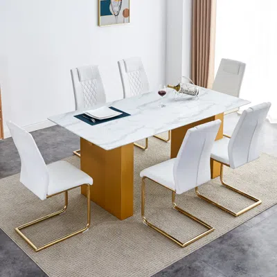 Streamdale Furniture Streamdale Modern Rectangular Glass Table & 6 Faux Leather Chairs