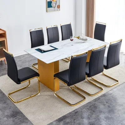 Streamdale Furniture Streamdale Modern Rectangular Glass Table And 8 Faux Leather Chairs