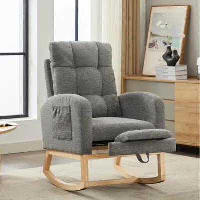 Streamdale Furniture Streamdale Modern Rocking Chair With Wood Legs & Adjustable Footrest In Gray