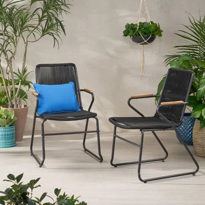 Streamdale Furniture Streamdale Modern Rope Weave Outdoor Chairs With Iron Frames