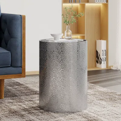 Streamdale Furniture Streamdale Modern Round Accent Table With Hammered Metal And Iron Frame