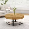 Streamdale Furniture Streamdale Modern Round Coffee Table Wooden Carving Pattern Coffee Table With Metal Legs For Living 