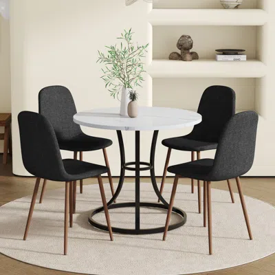 Streamdale Furniture Streamdale Modern Round Dining Set: 33" Table & 4 Black Linen Chairs