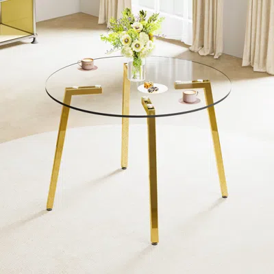 Streamdale Furniture Streamdale Modern Round Glass Table, Gold Legs