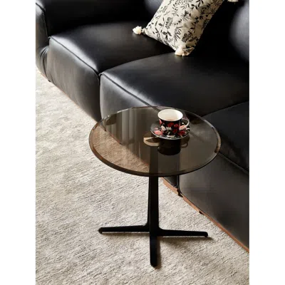 Streamdale Furniture Streamdale Modern Round Glass Top End Table - Brown Brass/matte Black