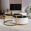Streamdale Furniture Streamdale Modern Round Nesting Coffee Table Fluted With Drawer In 27.6"