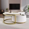Streamdale Furniture Streamdale Modern Round Nesting Coffee Table Fluted With Drawer In 27.6"