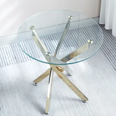 Streamdale Furniture Streamdale Modern Round Tempered Glass End Table With Stainless Steel Legs In Gold