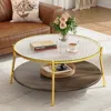 Streamdale Furniture Streamdale Modern Round Walnut Coffee Table With Glass Top & Gold Base