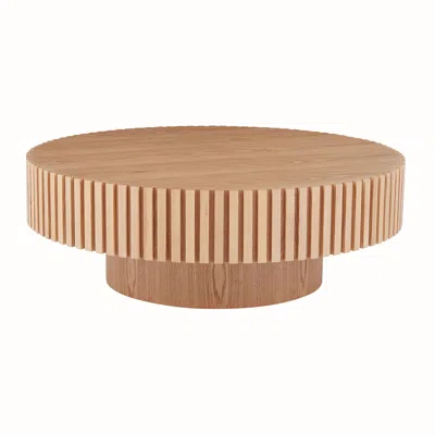 Streamdale Furniture Streamdale Modern Round Wood Coffee Table With Handcrafted Relief (31.49")