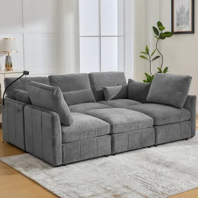 Streamdale Furniture Streamdale Modern Sectional Sofa U-shaped Couch W/ Ottoman, Usb & Phone Holder - Grey