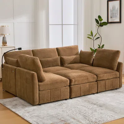 Streamdale Furniture Streamdale Modern Sectional Sofa U-shaped Couch W/ Ottoman, Usb & Phone Holder