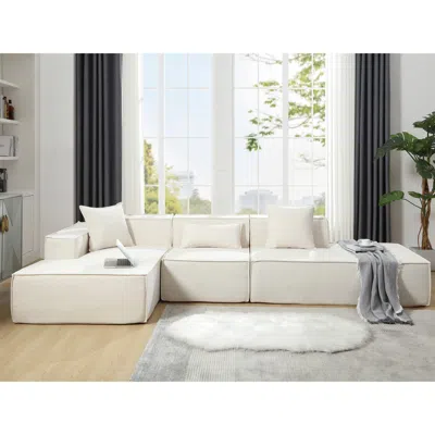 Streamdale Furniture Streamdale Modern Sectional Sofa With 2 Pillows And 1 Waist Pillow In White