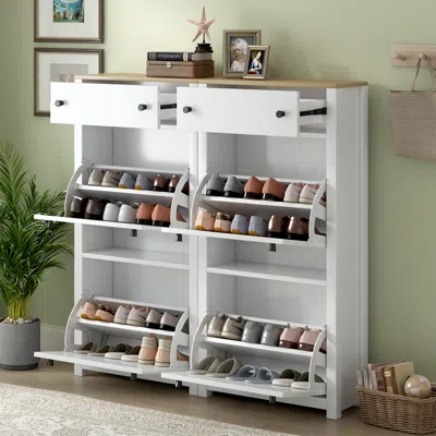 Streamdale Furniture Streamdale Modern Shoe Cabinet With 4 Flip Drawers In White