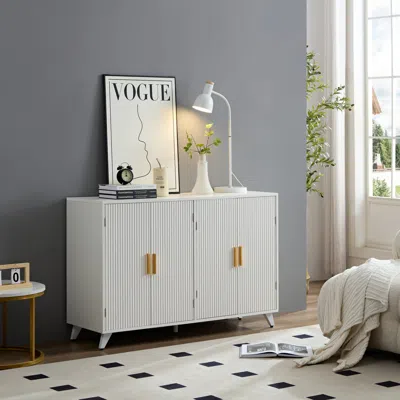 Streamdale Furniture Streamdale Modern Sideboard With Wavy Texture, White Accent Cabinet With Door
