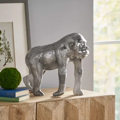 Streamdale Furniture Streamdale Modern Silver Aluminum Ape Figurine Home Decor Sculpture