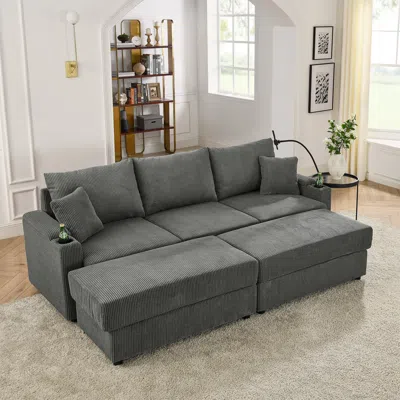 Streamdale Furniture Streamdale Modern Sofa Bed With Storage, Ottomans, & Charging Ports