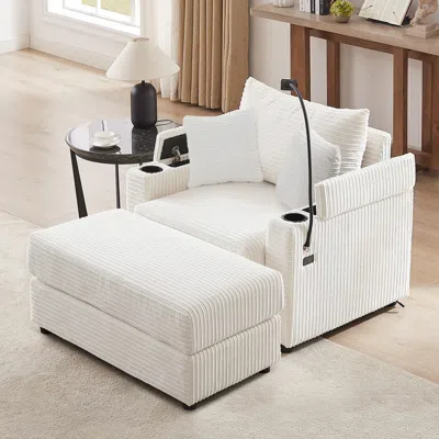 Streamdale Furniture Streamdale Modern Sofa Couch W/ Ottoman, Usb, Cup Holders