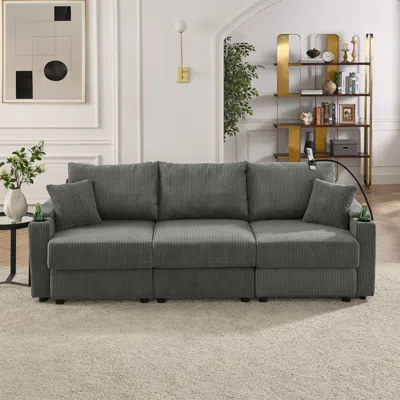 Streamdale Furniture Streamdale Modern Sofa With Storage, Cupholders, And Charging Ports