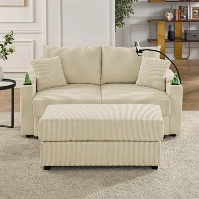 Streamdale Furniture Streamdale Modern Sofa With Storage, Ottoman, Cup Holders, & Phone Chargers