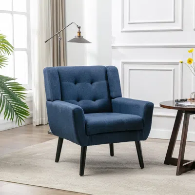 Streamdale Furniture Streamdale Modern Soft Linen Material Ergonomics Accent Chair Living Room In Blue