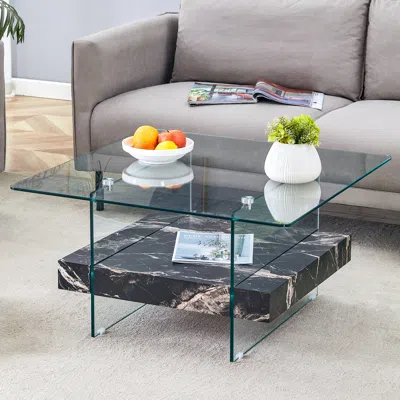 Streamdale Furniture Streamdale Modern Square Coffee Table Glass And Marble Pattern