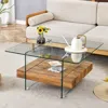 Streamdale Furniture Streamdale Modern Square Coffee Table Glass And Wood Combo