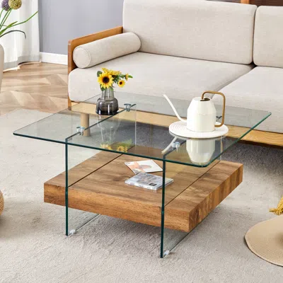 Streamdale Furniture Streamdale Modern Square Coffee Table Glass And Wood Combo