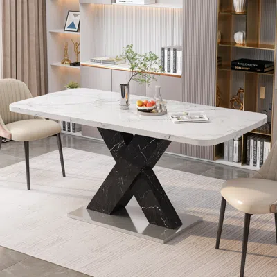 Streamdale Furniture Streamdale Modern Square Dining Table, Marble Top, X-shaped Leg