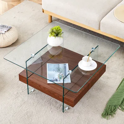 Streamdale Furniture Streamdale Modern Square Glass Coffee Table With Two Tiers (31.4")