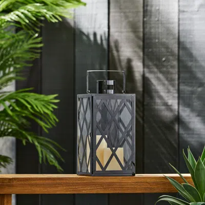 Streamdale Furniture Streamdale Modern Stainless Steel And Tempered Glass Lantern With X-frame Design