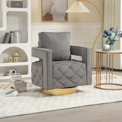 Streamdale Furniture Streamdale Modern Swivel Velvet Armchair With Pillow