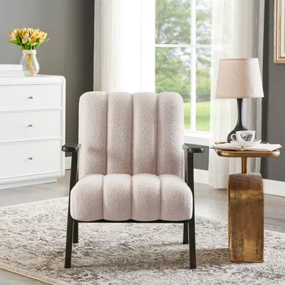 Streamdale Furniture Streamdale Modern Teddy Sherpa Accent Chair With Espresso Wood Frame