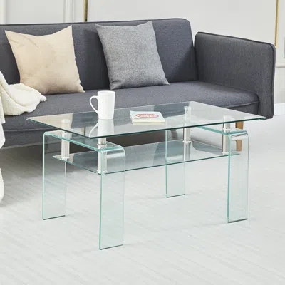 Streamdale Furniture Streamdale Modern Tempered Glass Coffee Table With 2 Tiers For Living Room Decor In Transparent