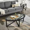 Streamdale Furniture Streamdale Modern Tempered Glass Coffee Table With Wood Base