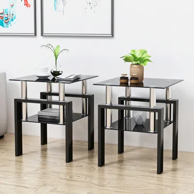 Streamdale Furniture Streamdale Modern Tempered Glass Square Coffee Table Set