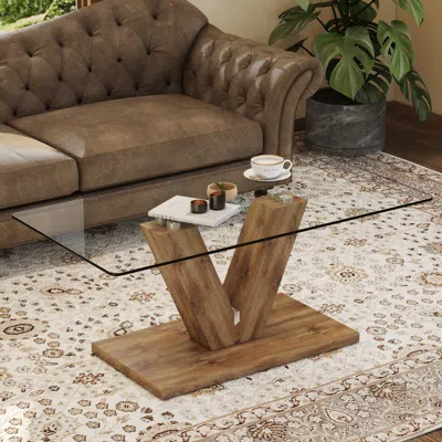 Streamdale Furniture Streamdale Modern Transparent Coffee & Computer Table Minimalist In Brown